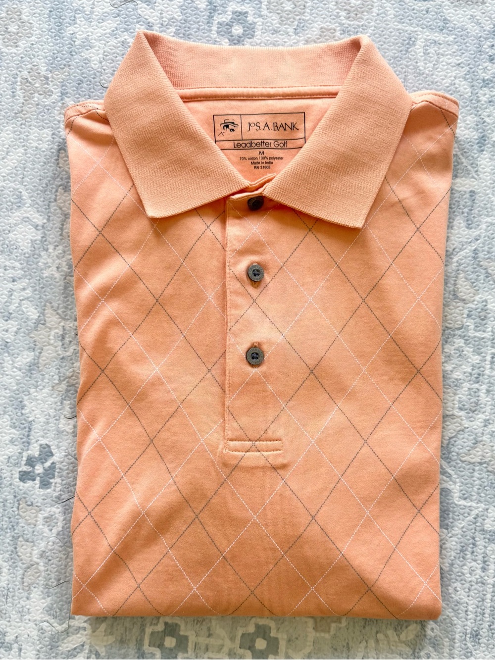 Jos. A. Bank Peach Diamond-Pattern Polo Size Medium